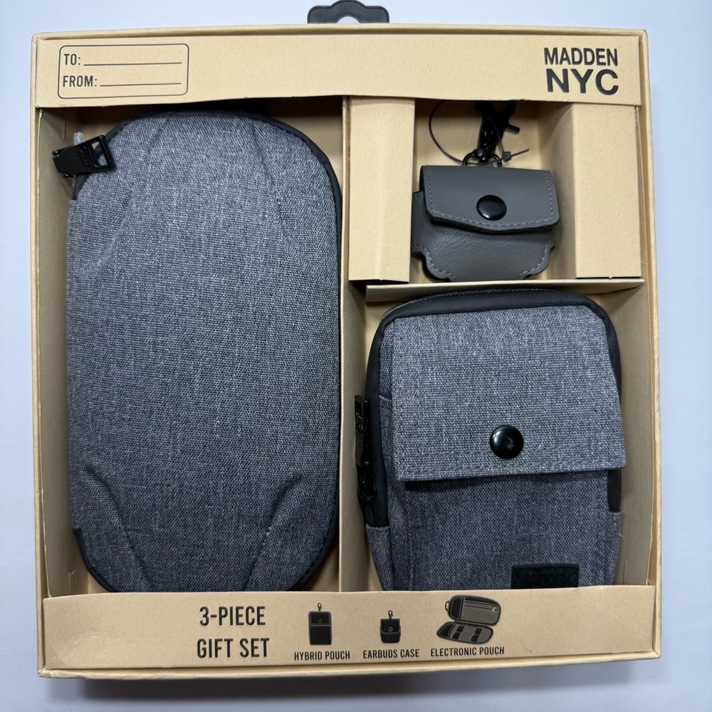 Madden NYC Assorted 3 Piece Gift Set Grey Travel School Electronic Accessories